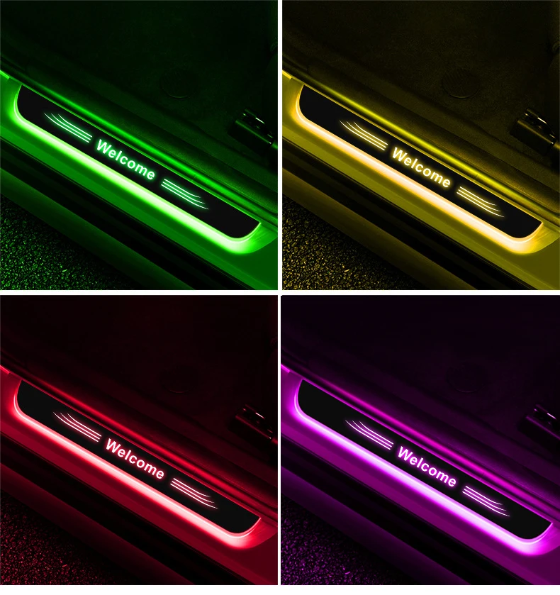 

New Customized Dynamic Led Welcome Car Scuff Plate Pedal Threshold Door Sill Pathway Light Usb Power No Wiring Logo Projector