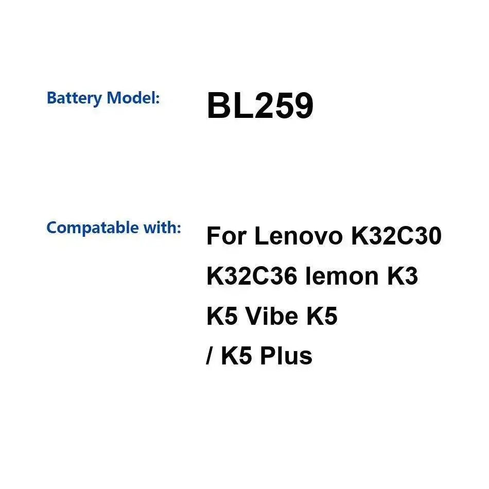 

BL259 безопасный аккумулятор мобильного телефона 2750 мАч стабильный для Lenovo Lemon K3 K5 Vibe Plus K32C30 K32C36