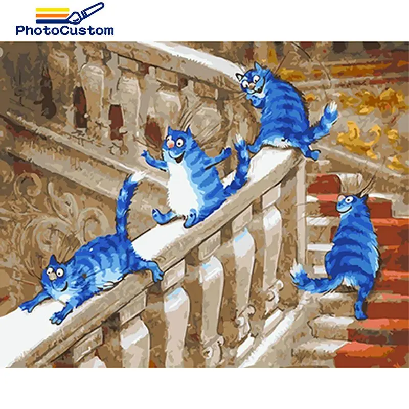 PhotoCustom Paint By Number Animals Cat Kits Drawing Canvas HandPainted DIY Pictures By Number Home Decor Oil Painting