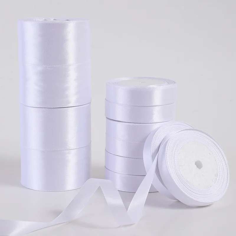 1pc 6-10-12-15-20-25-50mm (25 yards/roll) White Satin Ribbon Gift Bow for Crafts DIY Wholesale Gift Wrapping Christmas ribbons