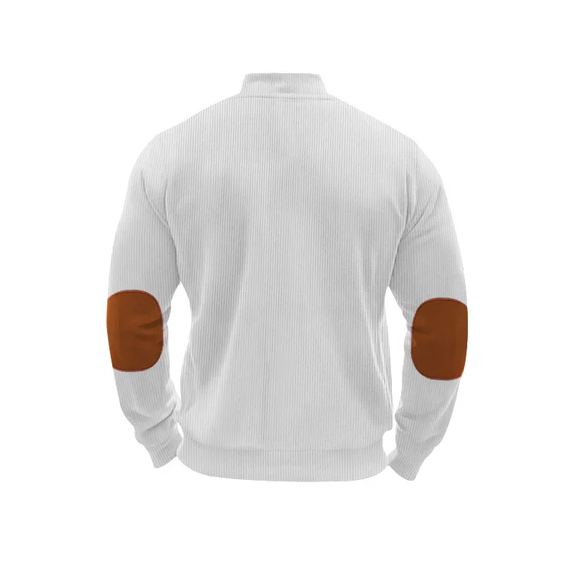 Herren Stehkragen Cordjacke, Farbblock-Design, Reißverschluss-Mantel, Retro, Locker Geschnitten, Lässig, Langarm, Herbst-Winter, Alltag, Streetwear – Detail 6