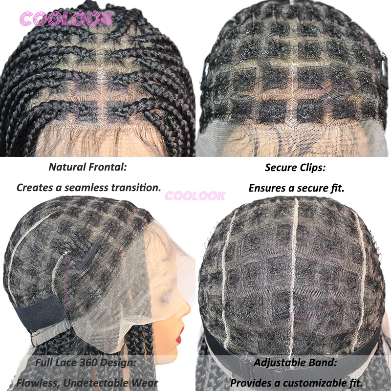 12 "Wig Bob Pendek Wig Kepang Sintetis untuk Wanita Wig Renda Penuh Kepang Kotak Wig Renda Kepang Cornrow Afrika dengan Harga Murah