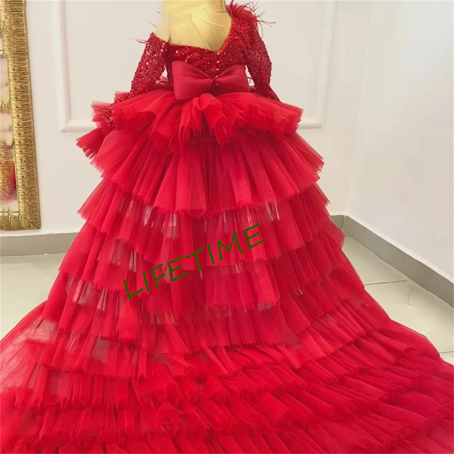 Vestidos De Menina De Flor Rosa Para Festa De Casamento, Princesa Grânulos De Renda, Vestidos De Concurso De Meninas Floral 3D Appliqued