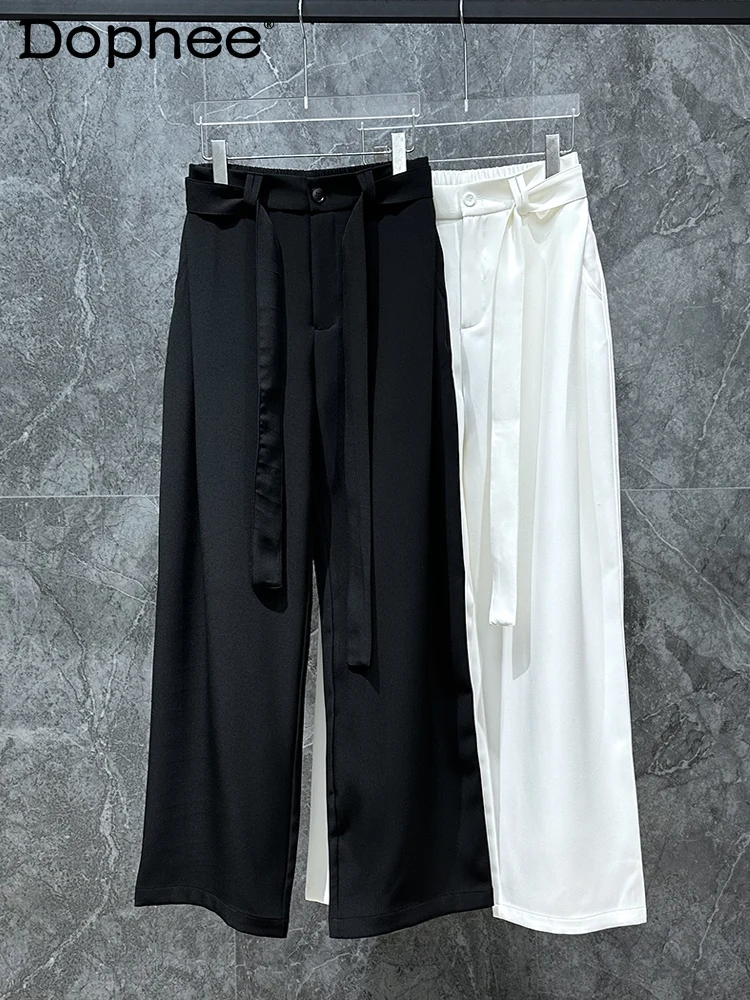 

2025 Spring New Design Sense Belt Straight-Leg Suit Pants Loose Casual Long Pants Men's Ins Korean Version