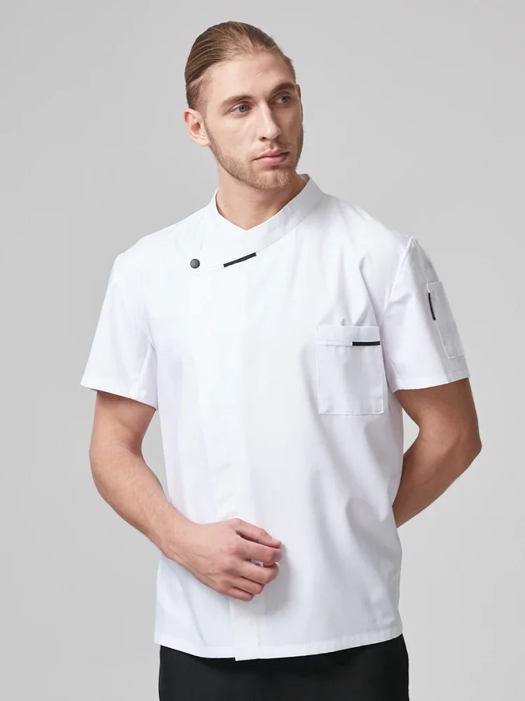 Uniforme de cozinha unissexo para homens e mulheres, mangas curtas, roupas de cozinheiro chefe, camisa de cozinha, uniforme de cozinheiro, verão