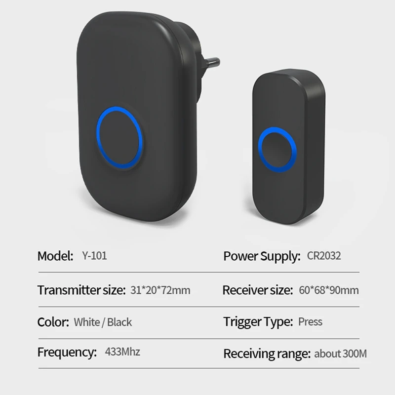 Новый беспроводной дверной звонок, водонепроницаемый умный дверной звонок, домашний дверной звонок, интеллектуальный 4-уровневый регулятор громкости, дверной звонок с 32 песнями