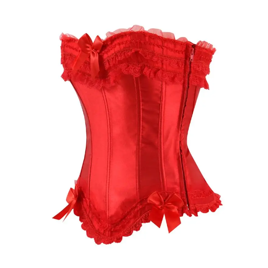 Sexy Spitze Overbust Korsett Top Frauen Vintage Satin Schleife Bustier Dessous mit Reiß verschluss plus Größe Body Shaper Burlesque Korsetts – Detail 15
