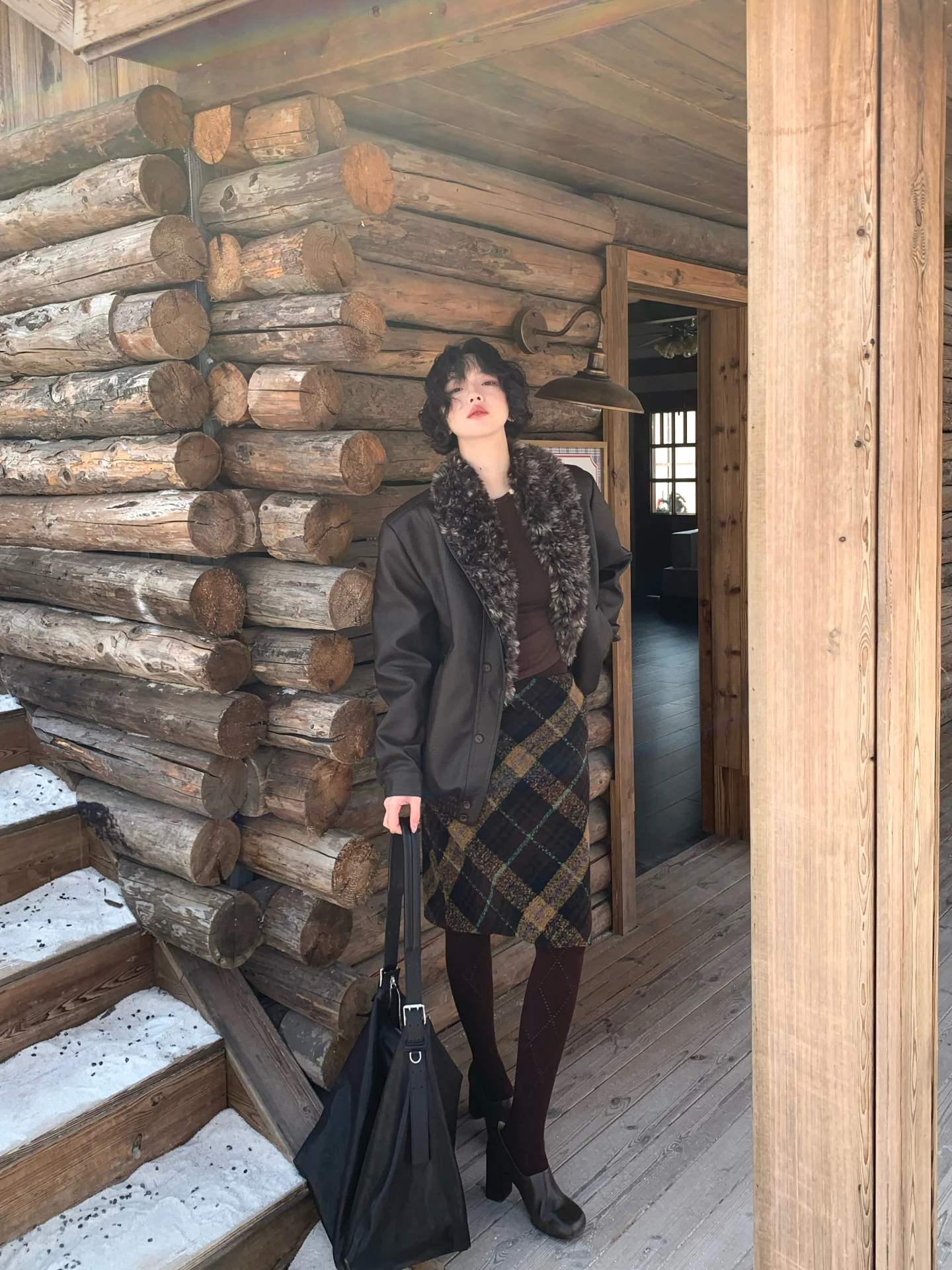 Elegant Retro High Waist Thickened Wool Blend Plaid  Skirt for Women Autumn Winter Season Simple Style Wine O'clock Brand