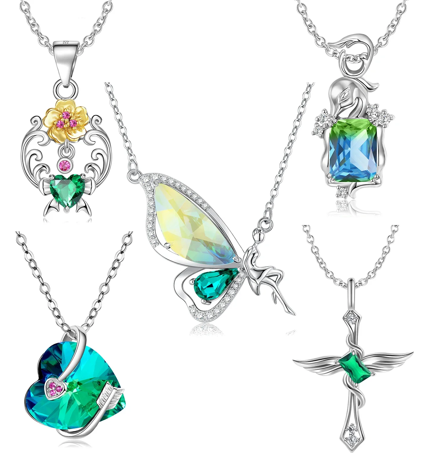 

KATAOKA 925 Sterling Silver Butterfly Elf Green Swan Love Angel Wings Pendant Necklace for Women's Necklace Birthday Gift Fine J