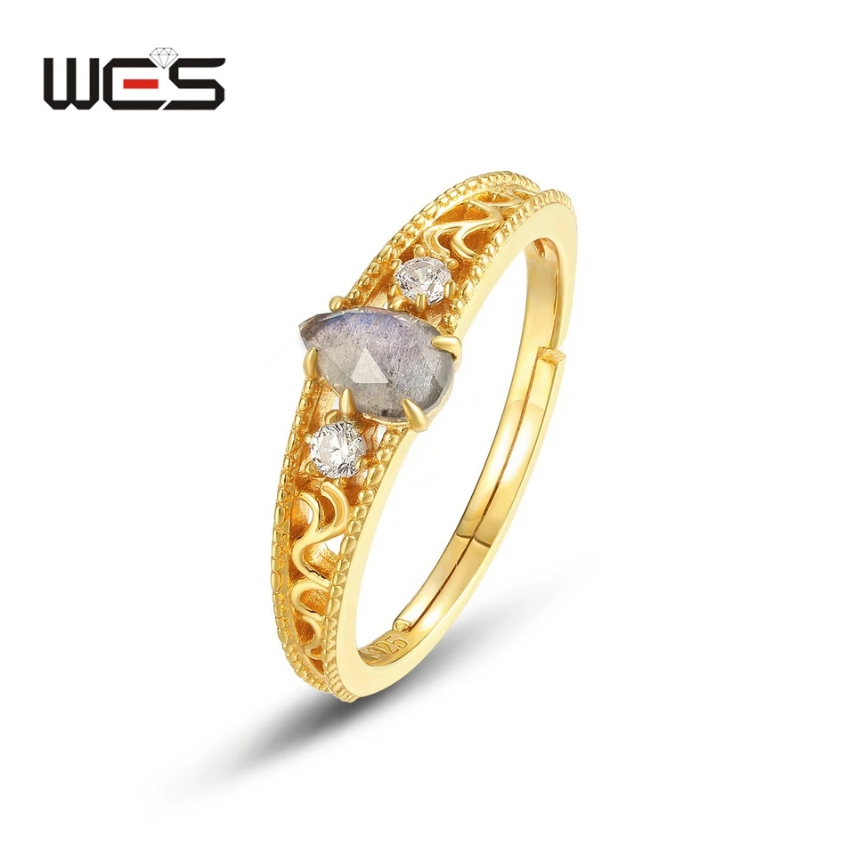 

WES 925 серебро Винтаж Ретро стиль капля Лабрадорит кольца для женщин 4*6 мм натуральный драгоценный камень тонкие ювелирные изделия свадебные подарки для женщин