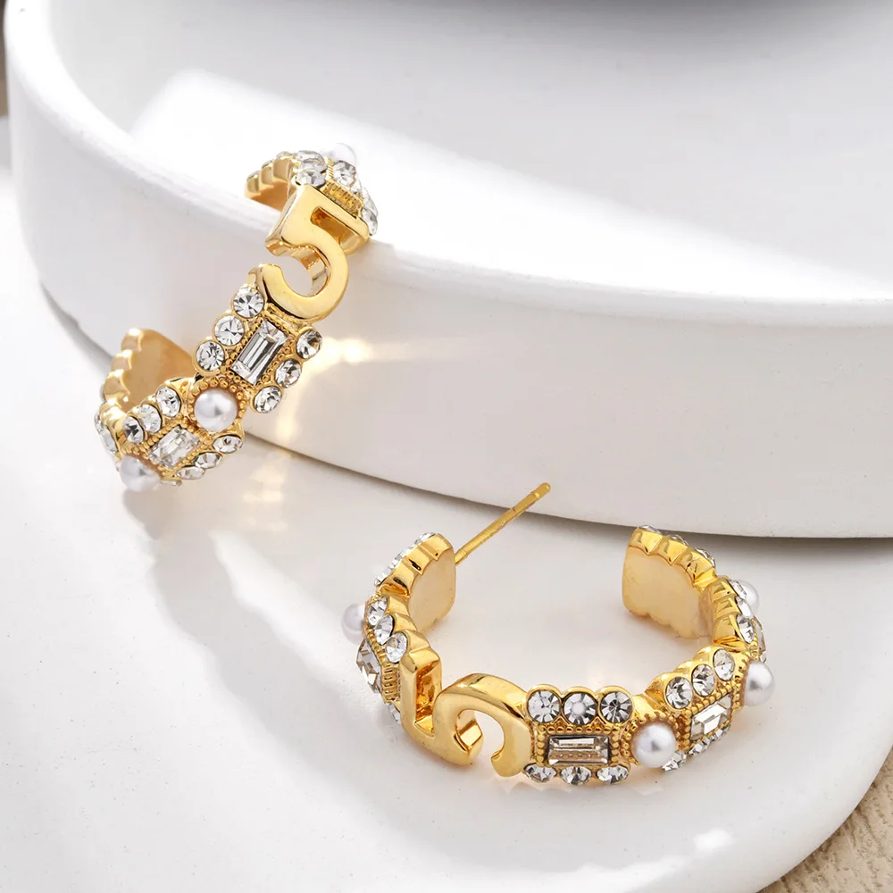 Diamond Digital 5 Light Luxury Premium Earrings Personality Fashion Commuter Temperament Versatile Earrings Ear Jewelry