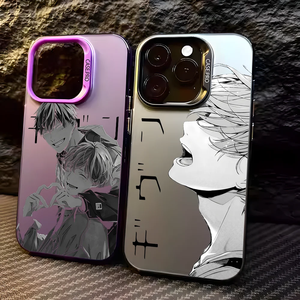 G-GivenES LOVE Anime Phone Case For IPhone 16 15 14 13 12 11 Pro Max Black Matte Multicolor Laser Metallic Aurora Funda