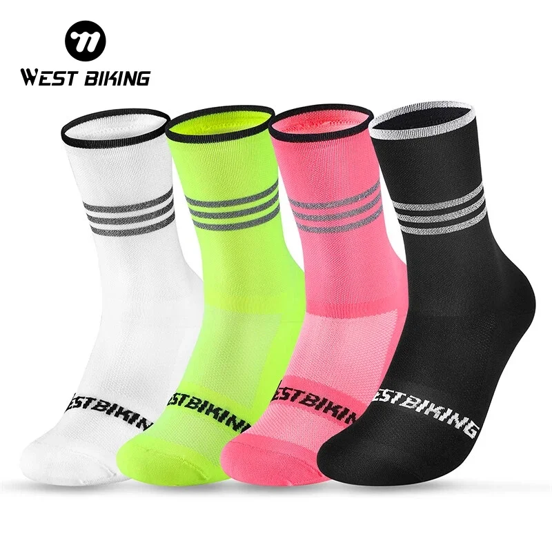

WEST BIKING High Elastic Compression Cycling Socks Reflective Design Breathable For Men Women Cycling Running Hiking Sport Socks