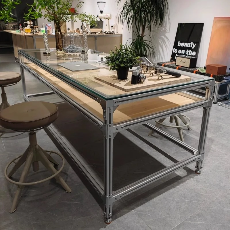 

Aluminum glass double frame aluminum glass table industrial wind conference long aluminum computer