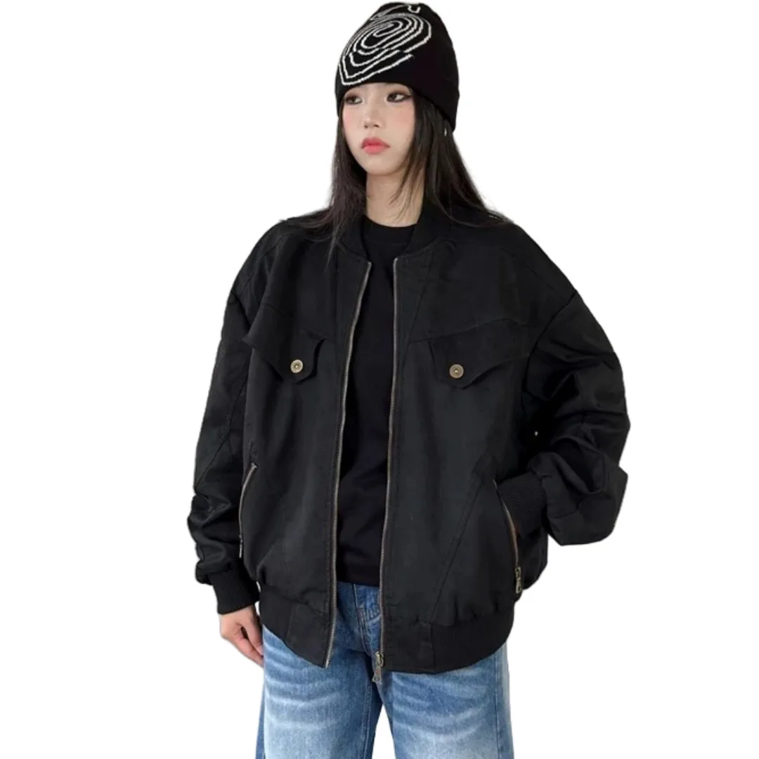 Trendy Unisex Harrington Jacket Vintage Cleanfit Cargo Style Autumn Winter Casual Loose Distressed Street Coat