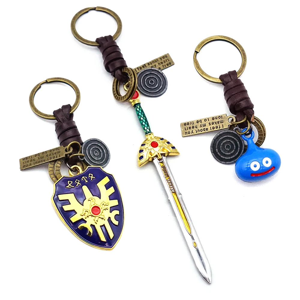 Game Doragon Kuesuto Leather Keychain Shield Sword of Road Dragon Quest Key Chain Men Keychains Accessories Key Ring llaveros