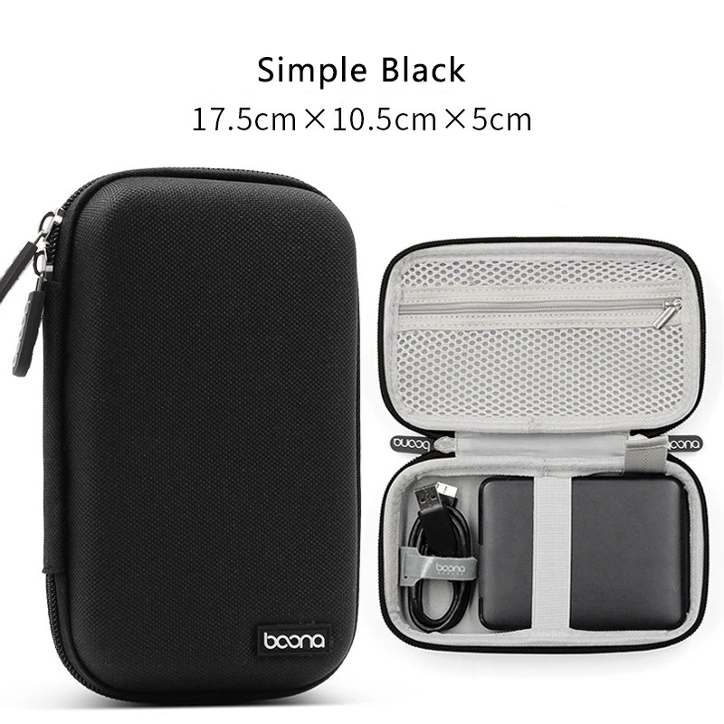 BOONA Portable Storage Box Waterproof Storage Bag for 2.5-Inch Mobile Hard Drive Power Supply USB Drive Data Dable Headset Black