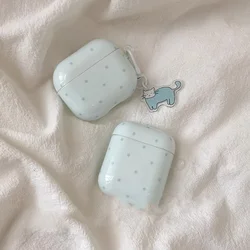 Blue Polka Dot Cat Pendant Silicone Wireless Bluetooth Headphone Case for Airpods1/2/3/4/pro Fashion Earphone Accessories