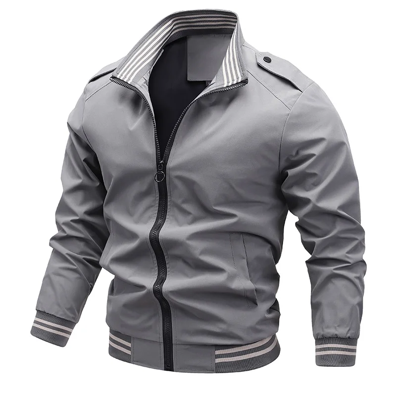 Men's Spring Autumn Turtleneck Solid Striped Zipper Pockets Long Sleeve Jacket Cardigan Coats Fashion Casual Vintage Tops