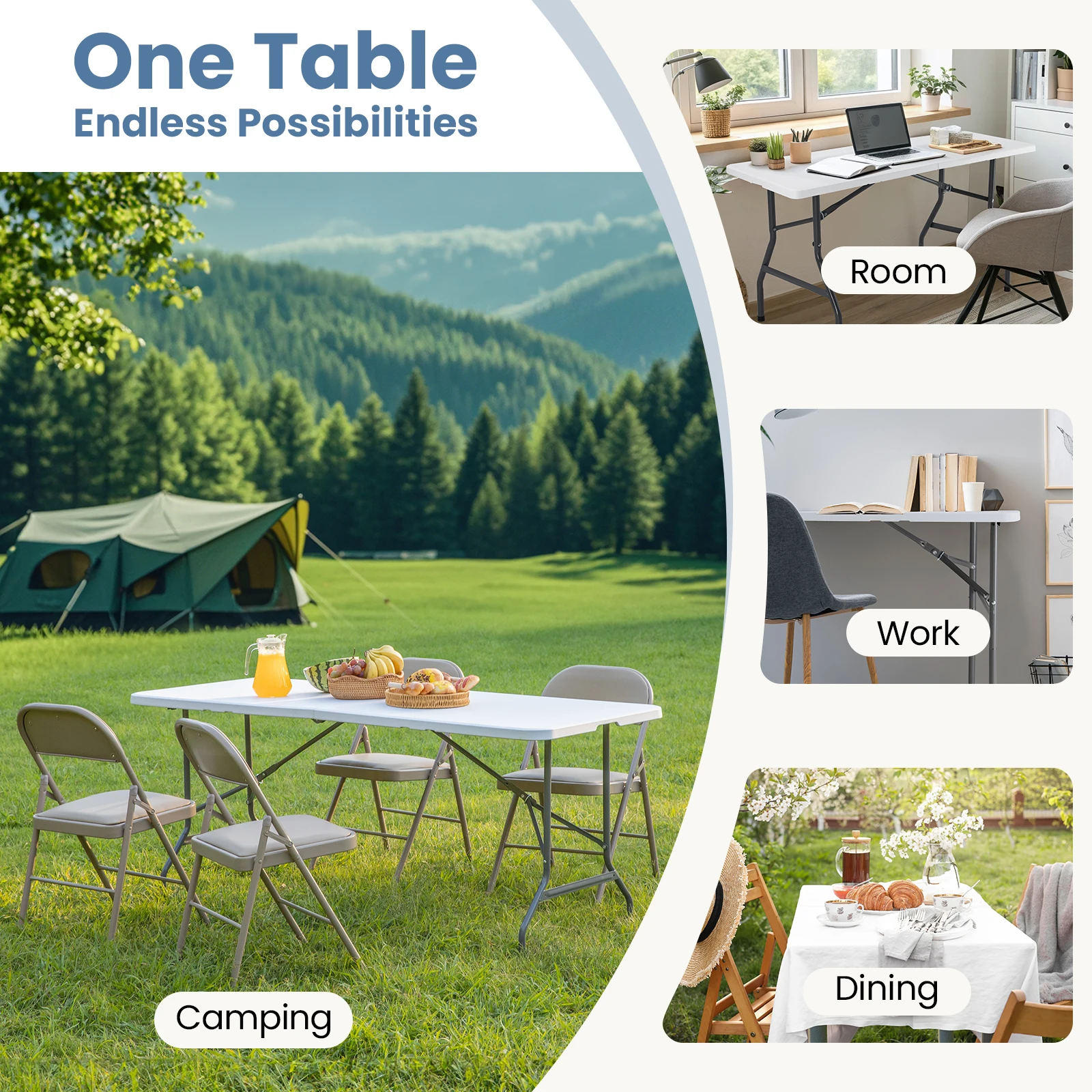 portable table with handle folded