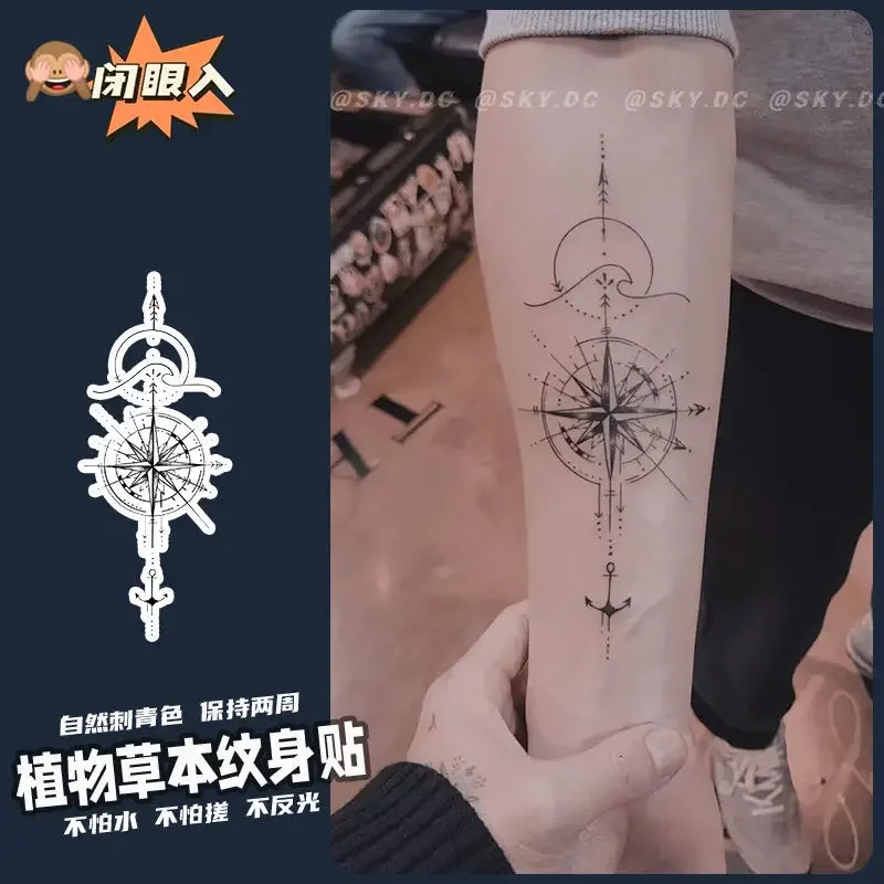 

Herbal Temporary Tattoos for Women Man Arm Compass Fake Tattoo Waterproof Art Ocean Sun Moon Tattoo Festival Lasting Stickers