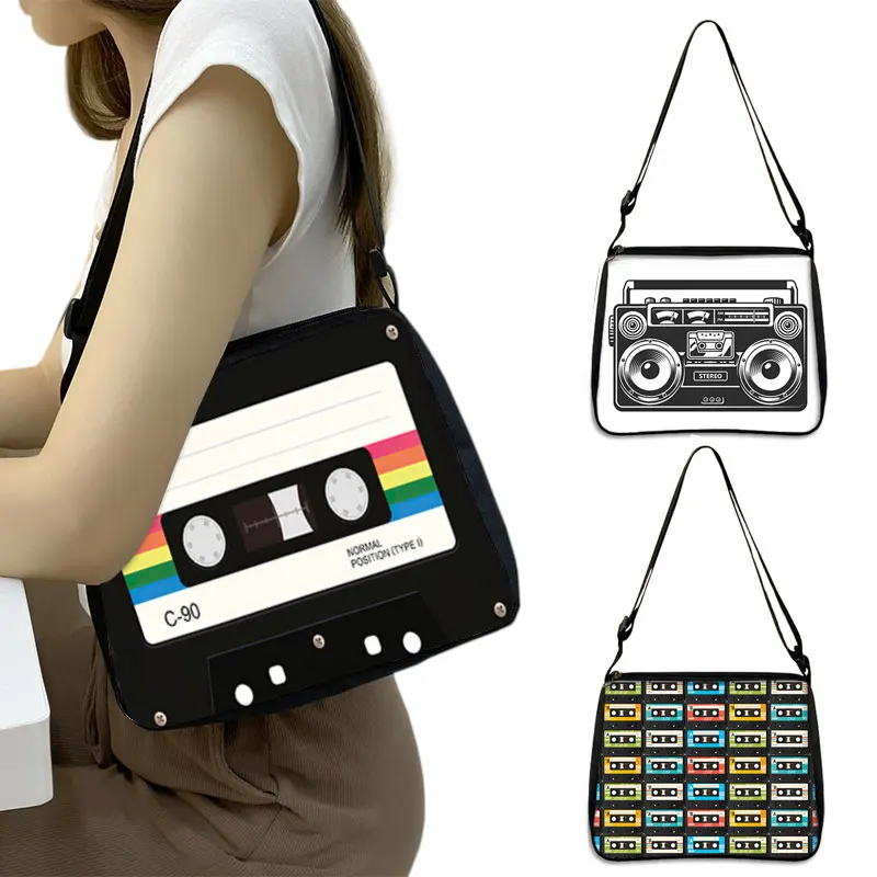 Cassette Tape Recorder Print Shoulder Bag Back To 80s 90s Women Crossbody Bags for Travel Ladies Handbag Phone Purse Holder