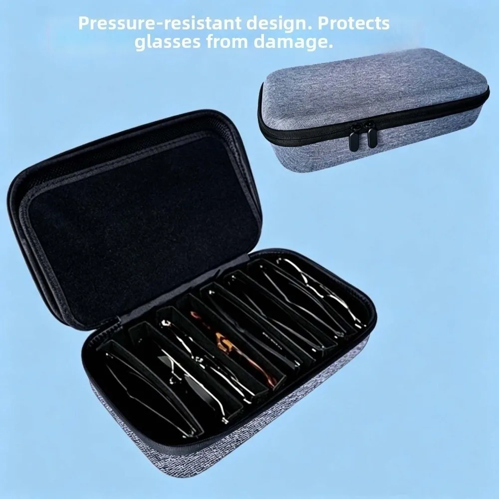 Dustproof Sunglasses Storage Box Inner Mesh Pocket Fabric Carry Handle EVA Hard Glasses Case Multi Grid Divider Hard Shell
