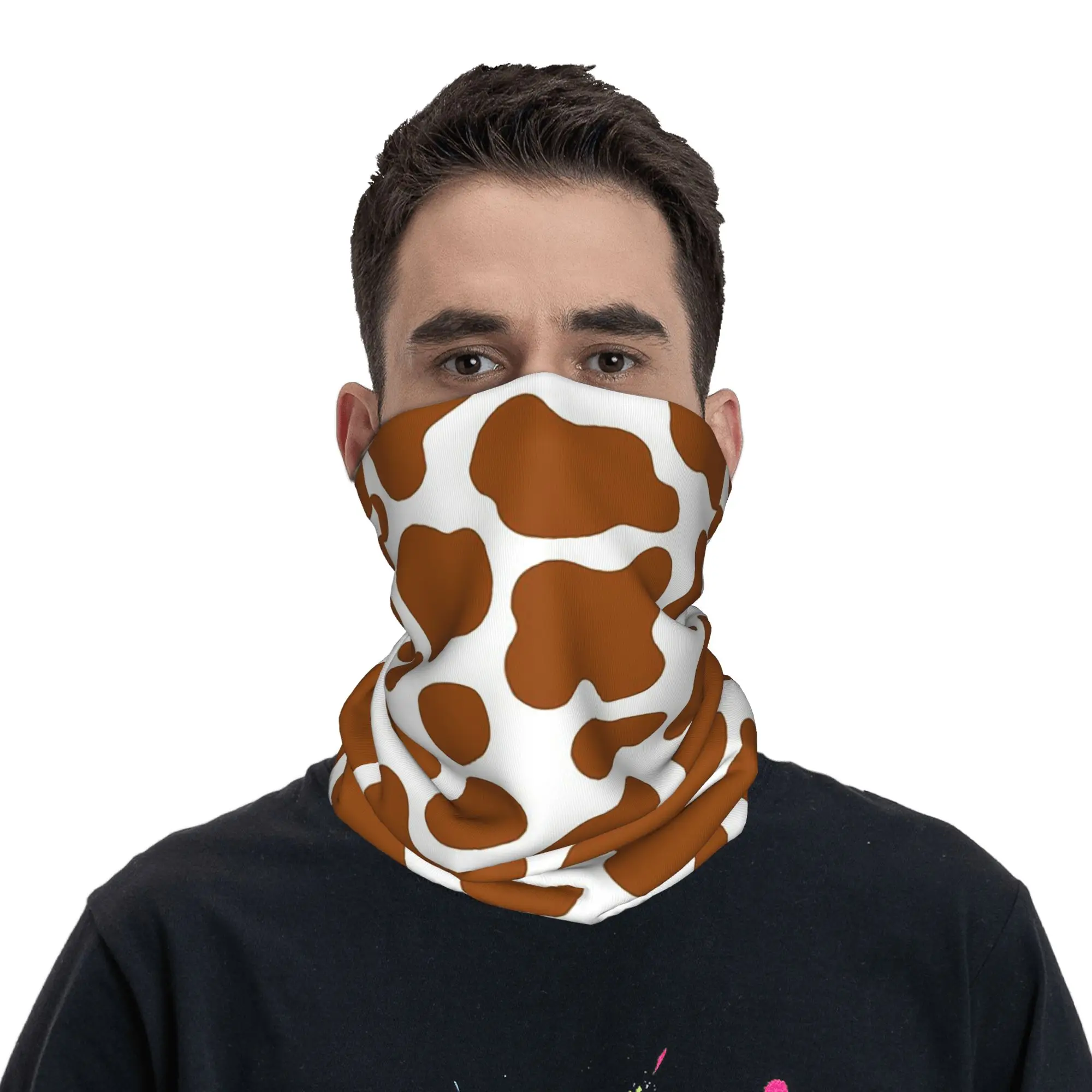 Cow Brown Spots Cute Cow Skin Pattern Bandana Neck Gaiter Printed Magic Scarf Warm Headband Running Unisex Adult Windproof