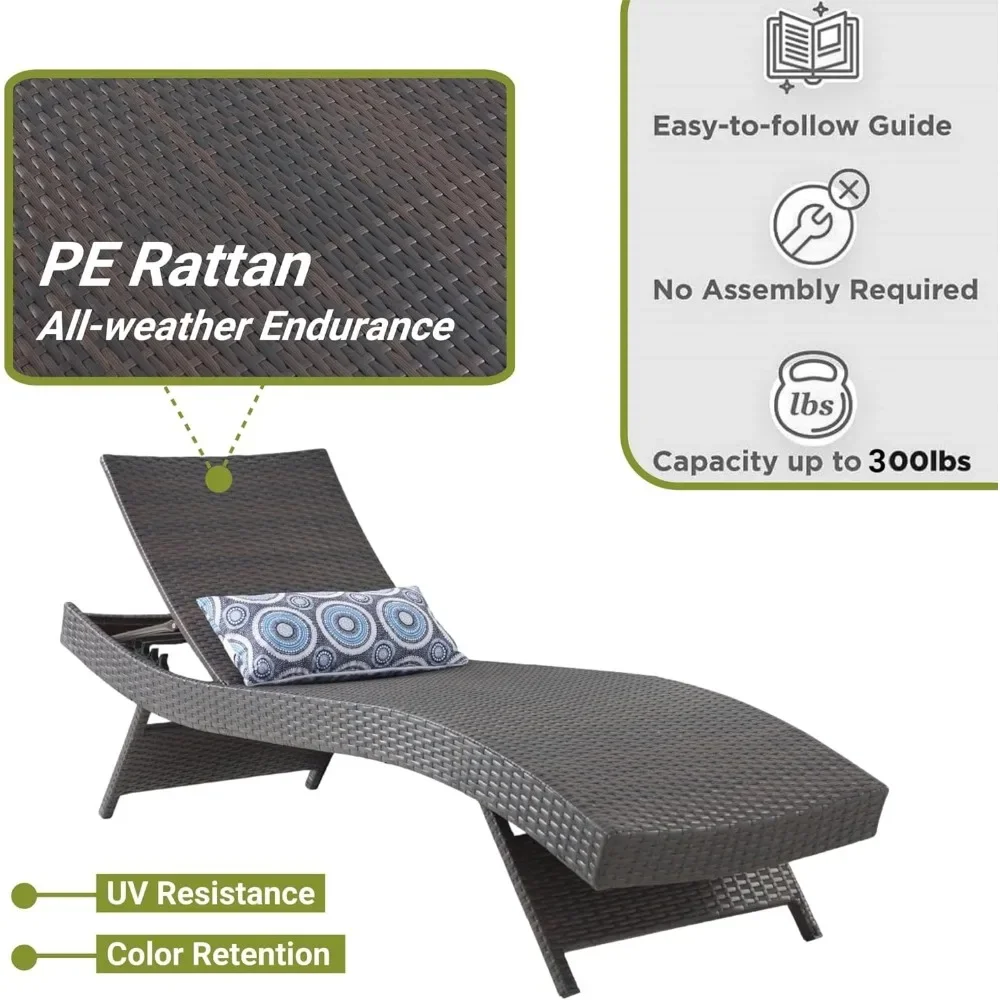 79'' Long Reclining Chair Set of 2,Rattan Chaise Lawn Sunbathing Chairs with End Table,Chaise Longue Wicker Reclining Loung