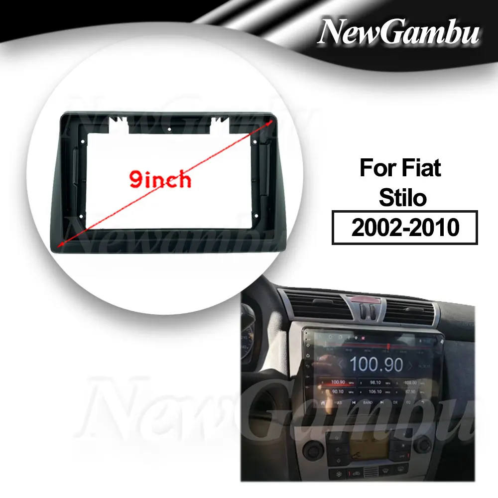 9 inch For Fiat Stilo 2002-2010 Frame No Cable Audio Adaptor Dash Trim Kits Facia Panel  Radio Player screen 2 Din