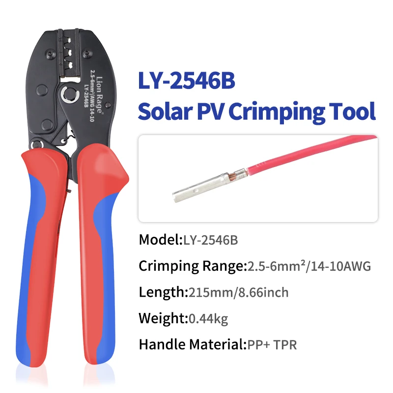 Solar fotovoltaïsche tool MC4 terminal krimptang LY-2546B zonnepaneel waterdichte connector tool tang 2.5/4/6mm 2 14-10AWG - afbeelding 1