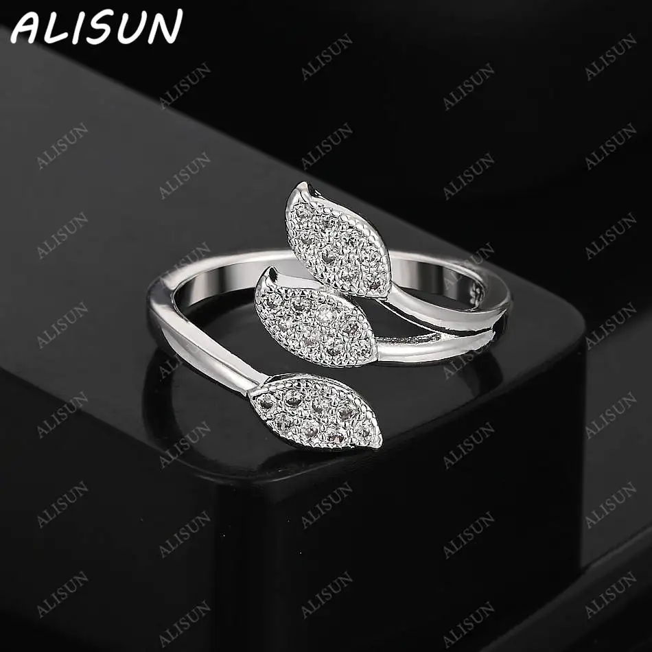 

ALISUN 925 Sterling Silver Zircons Leaf Open Ring For Women Men Fashion Jewelry Charm Grace Noble Wedding Accessories