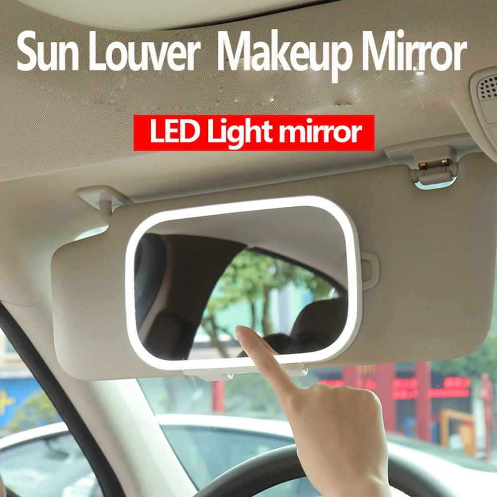 Universal LED Car Interior Mirror Touch Switch Makeup Mirror USB Charging Sun Visor High Clear Interior HD Mirror Pink