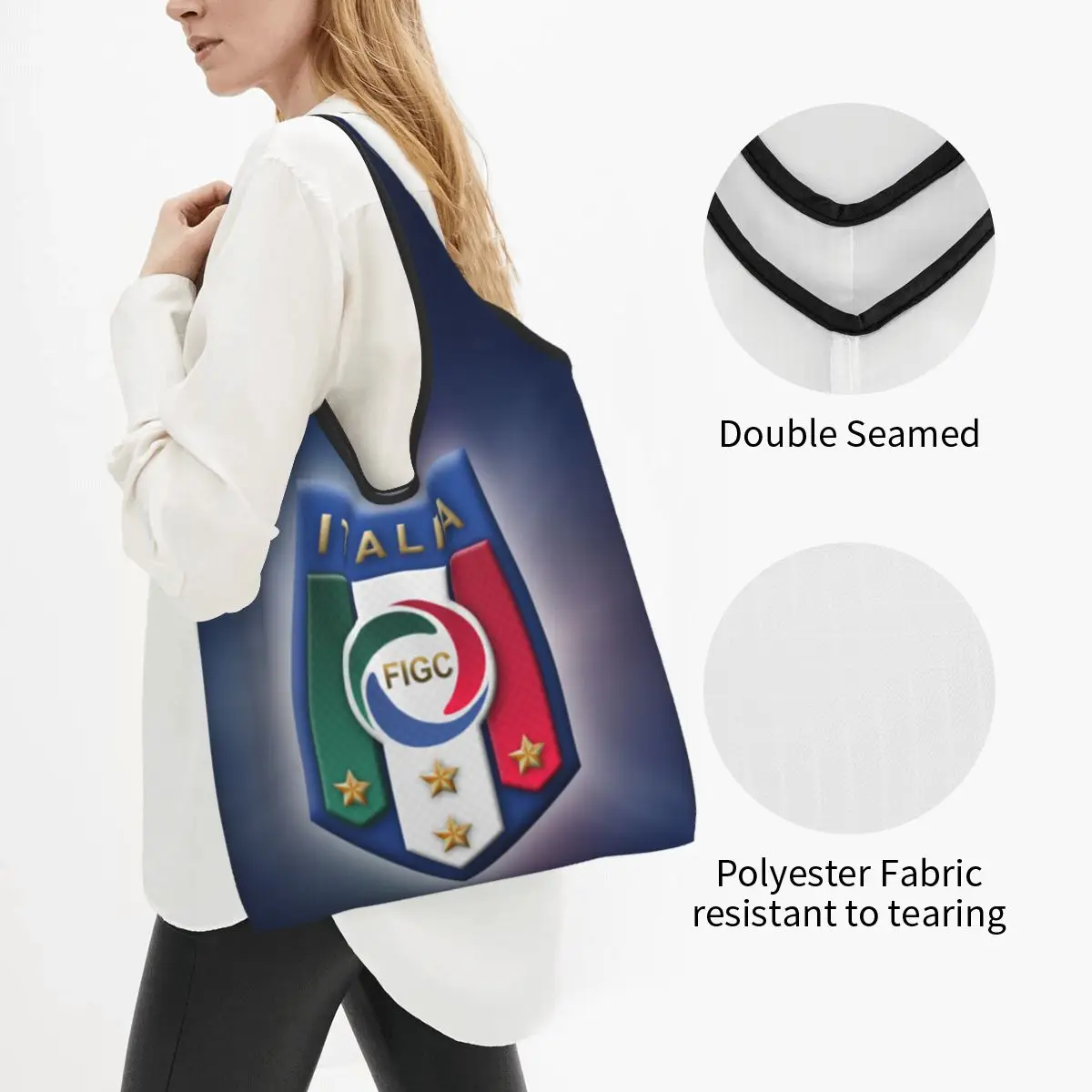 Reusable Italia Figc Shopping Bag Women Tote Bag Portable Italyan Soccer Football Gift Groceries Shopper Bags