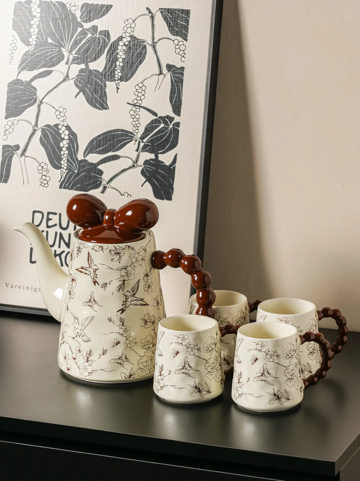 

Teapot suit ceramic underglaze color plant florals printing and dyeing large capacity housewarming new home birthday moving gift
