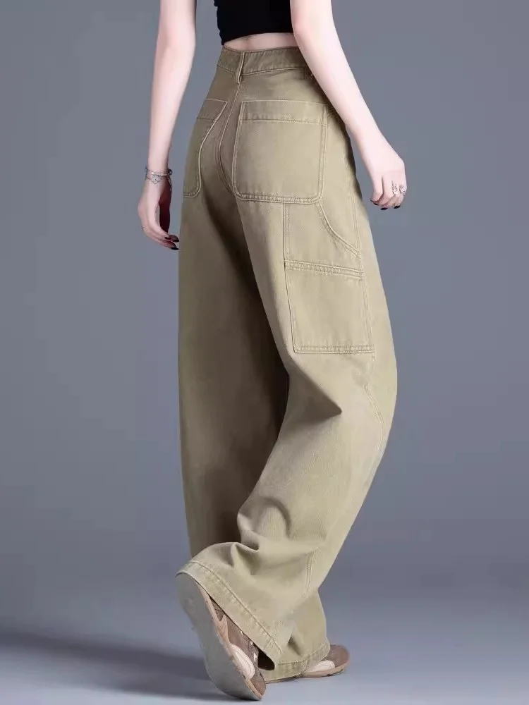 High Waist Wide Leg Denim Jeans Women's Spring 2025 Loose Casual Pants Drapey Khaki Straight Leg Trousers Pear Body ape
