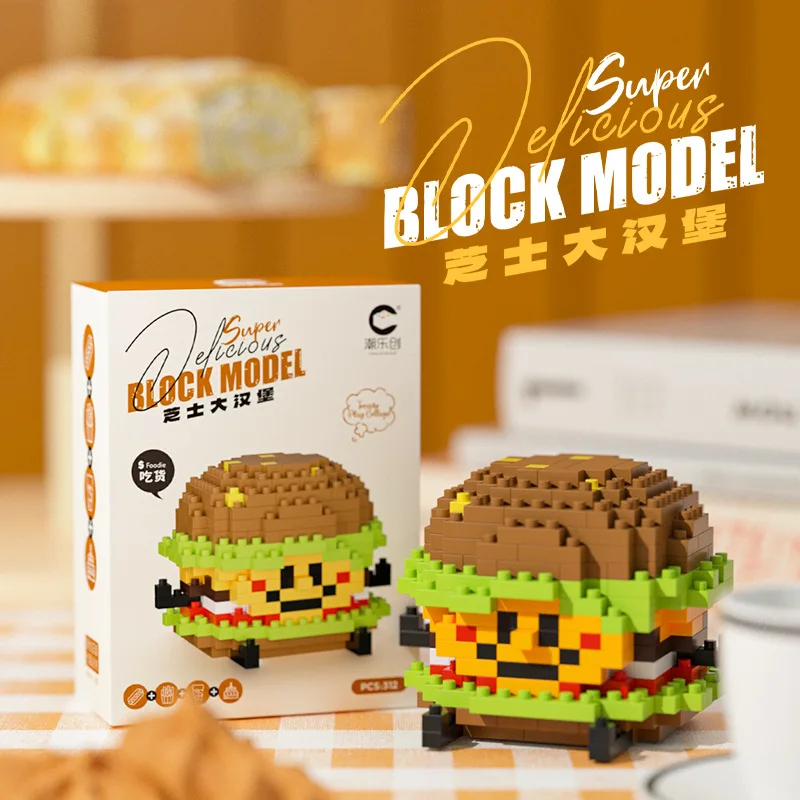 Mini Food Model Building Blocks para crianças, Especialista criativo, Hambúrguer, Fries Bricks, Educational Assembly Toys, Desktop Ornament