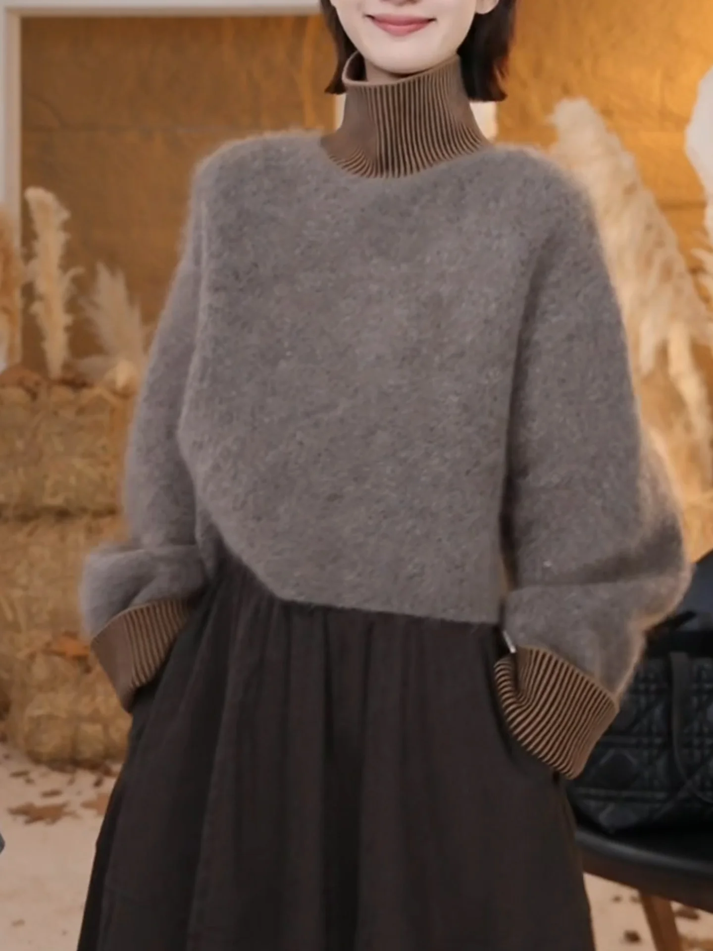 

Женский вязаный свитер больших размеров в корейском стиле, осенне-зимняя новинка, повседневная одежда для работы, с высоким воротником, длинный рукав