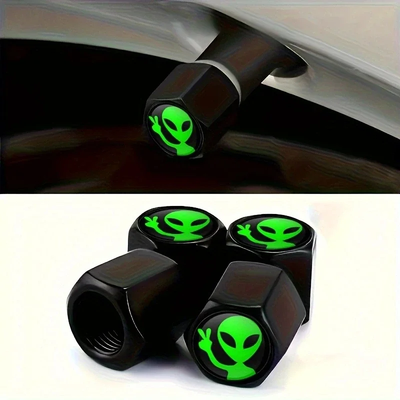 4Pcs Alien Pattern Tire Valve Stem Caps, Universal Wheel Air Dust Cover for Car Truck Motorbike Bike Accessories