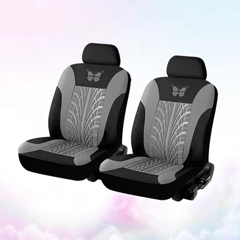 

2pcs Car Seat Covers Universal Fit Grey Modern Design Fashion Print Wear Resistant Protector For Cars Trucks Suvs Auto