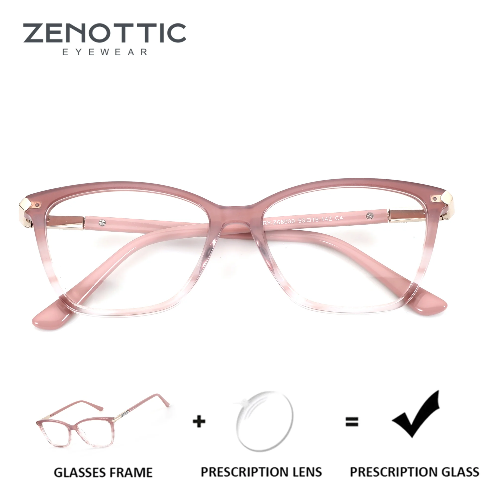 ZENOTTIC (L Size) Acetate Butterfly Progressive Prescription Glasses for Woman Anti Blue Light Myopia Graduated Optical Lenses