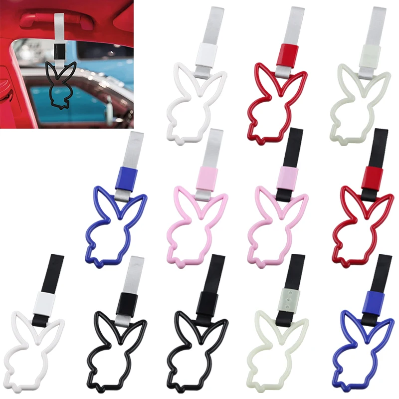 JDM Rabbit Racing Tsurikawa Ring Train Bus Handle Universal Drift Anime Car Modified Handle Nylon Strap For Car Warning