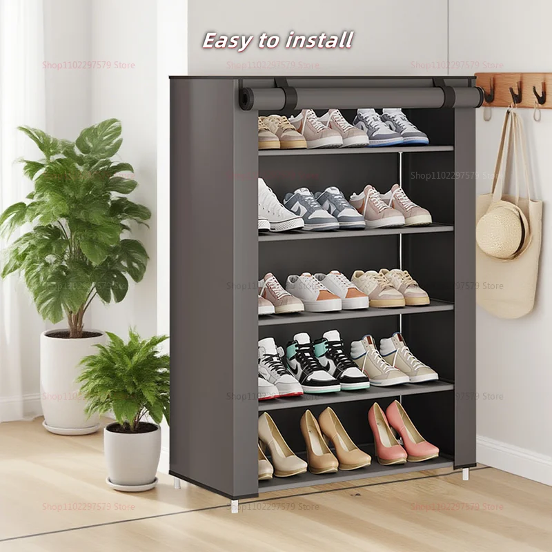 رف أحذية متعدد الطبقات موفر للمساحة للمنزل والمسكن، متين ومقاوم للغبار، سهل التركيب، خزانة تخزين أحذية متعددة الاستخدامات