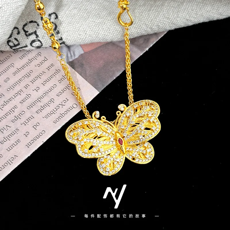 Point drill silk big butterfly necklace female senior sense 9999gold view 2
