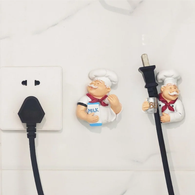 Cartoon Power Cord Storage Rack Chef Plug Hook Strong Adhesive Creative Finishing Bracket