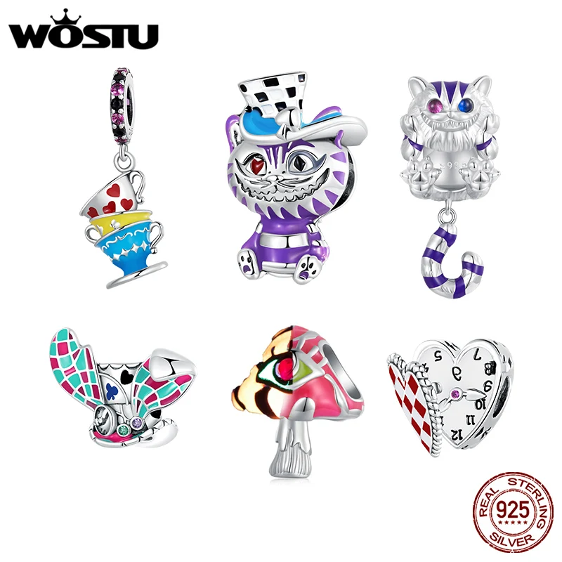 WOSTU 100% 925 スターリングシルバーファッションカラフルな魔法の猫チャームビーズ女性のためのフィットオリジナル DIY ブレスレットネックレスファインジュエリー