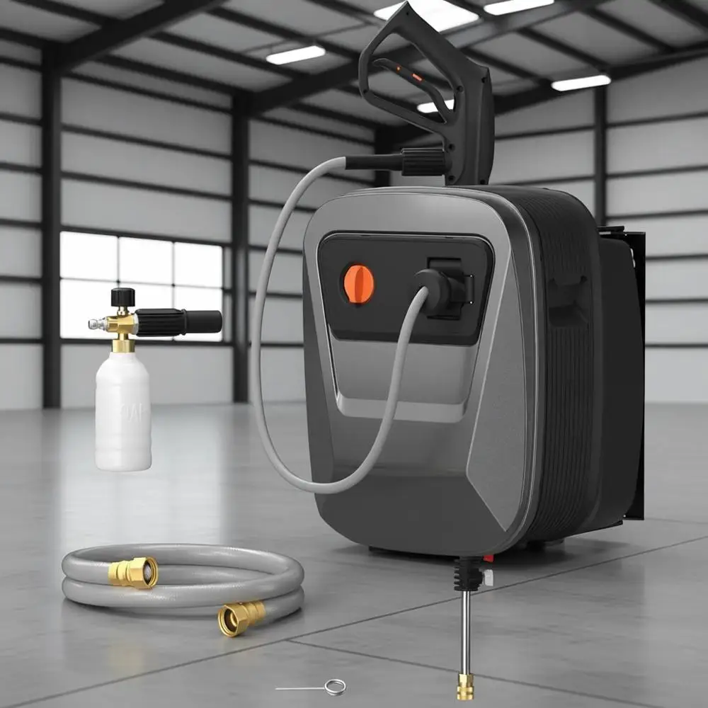 

Grandalls Retractable Prure Washer G20, 2500 PSI 2.2 GPM, Wall Mounted with 65T Hose , 4 Nozzles or loor/Cars/ences/Patios, k Si