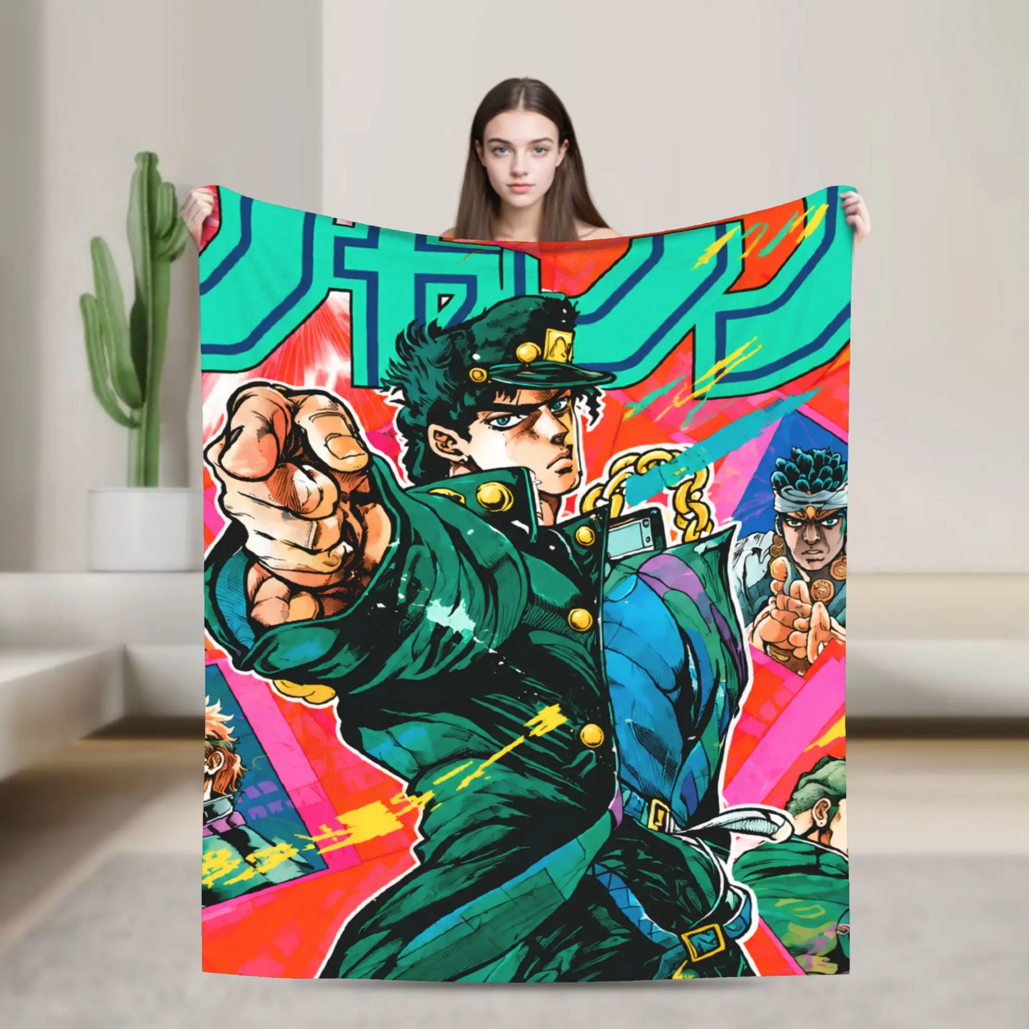 JoJos Bizarres Adventures Blankets Cartoon Anime Flannel Awesome Breathable Throw Blankets for Bedding Lounge Autumn/Winter