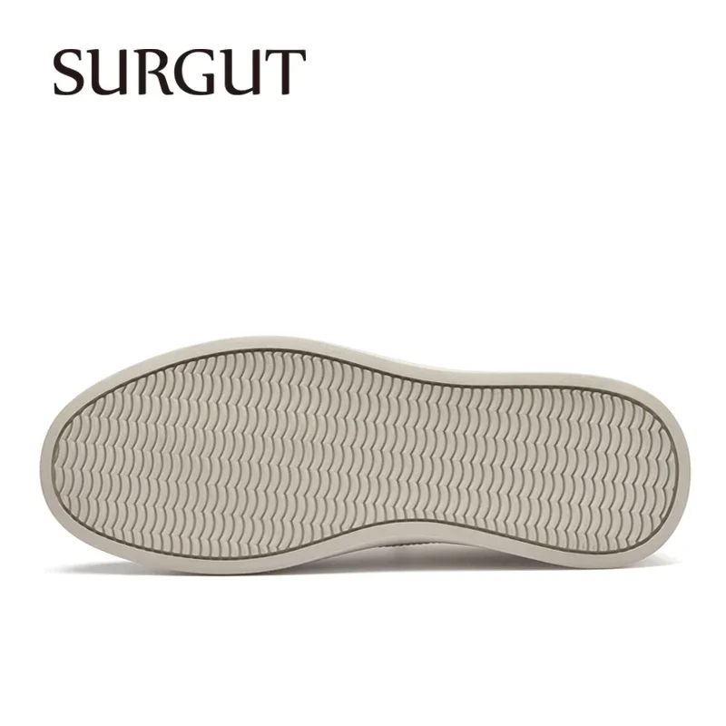 SURGUT Men Casual Shoes Split Leather Board Men Lightweight Soft Anti-skid Comfortable Lace Up Shoes Large Size 38-47