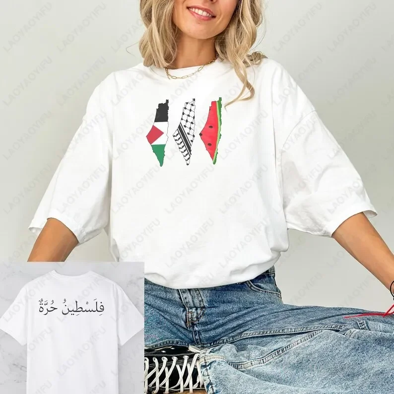 Watermelon Map Graphic T Shirts Double-Sided Unisex Cotton T Shirt Summer Round Neck Casual Tee for Men and Women Y2k Tops